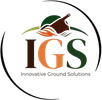 Logo for Innovative Ground Solutions: brown "IGS" letters, orange "G", with a stylized landscape element and a partial circular border.