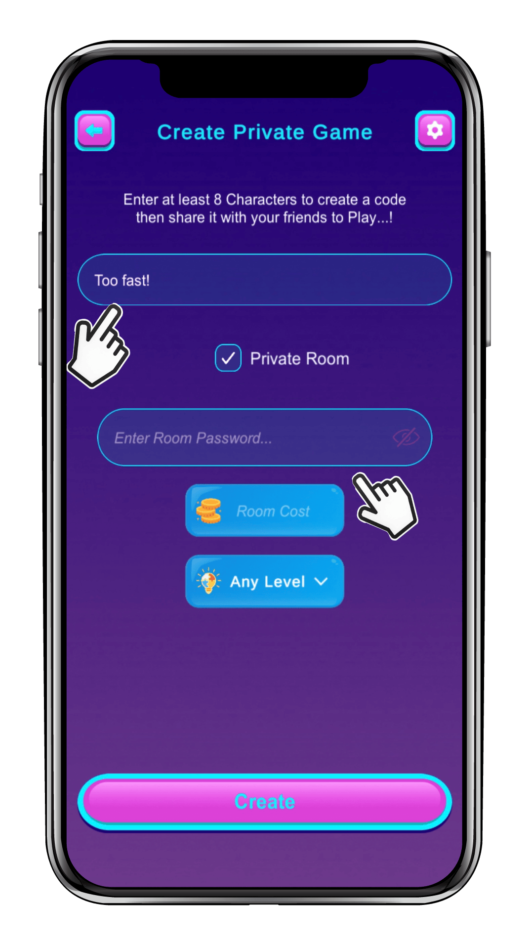 create game displayed on phone