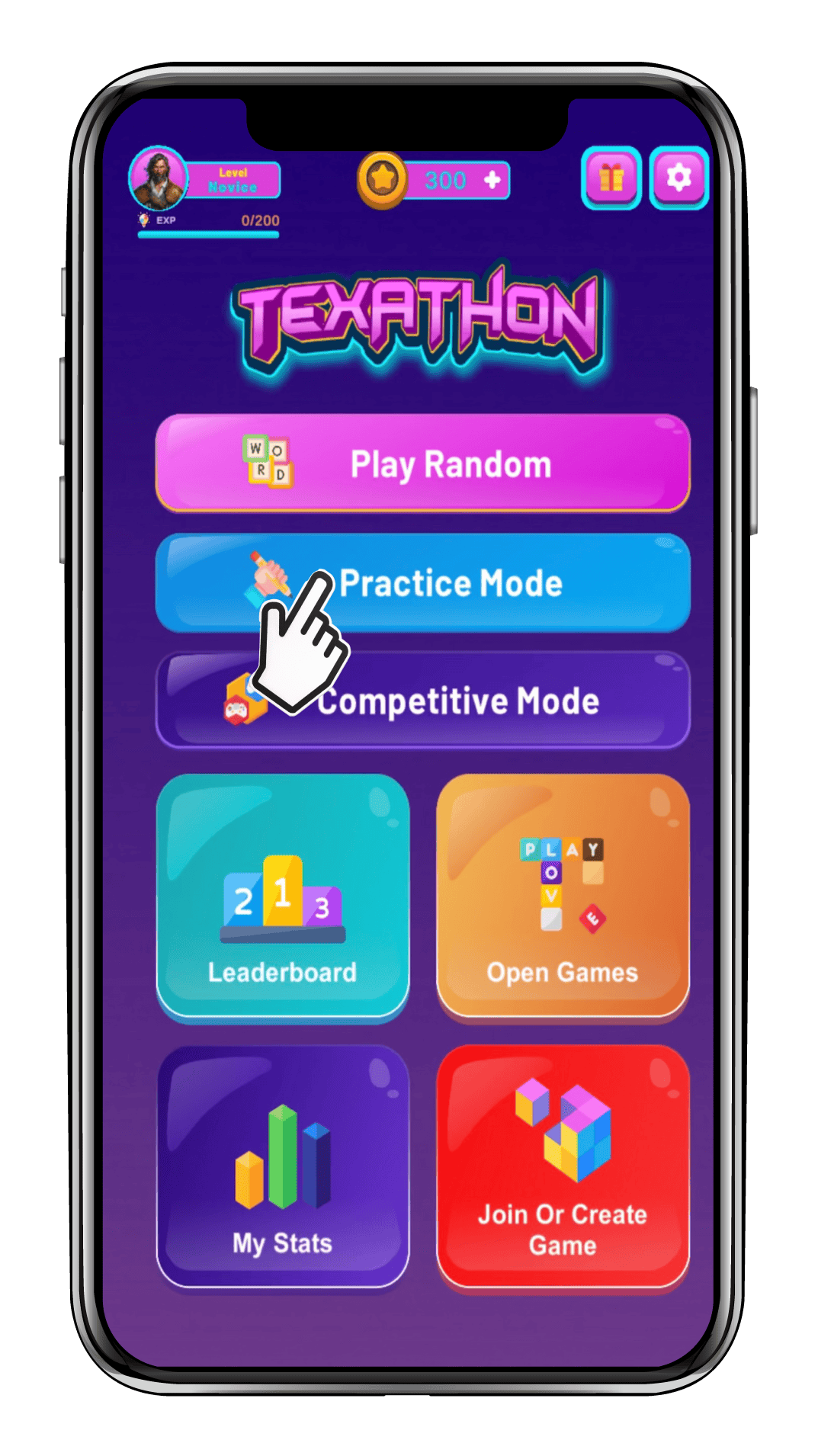 practice mode displayed on phone