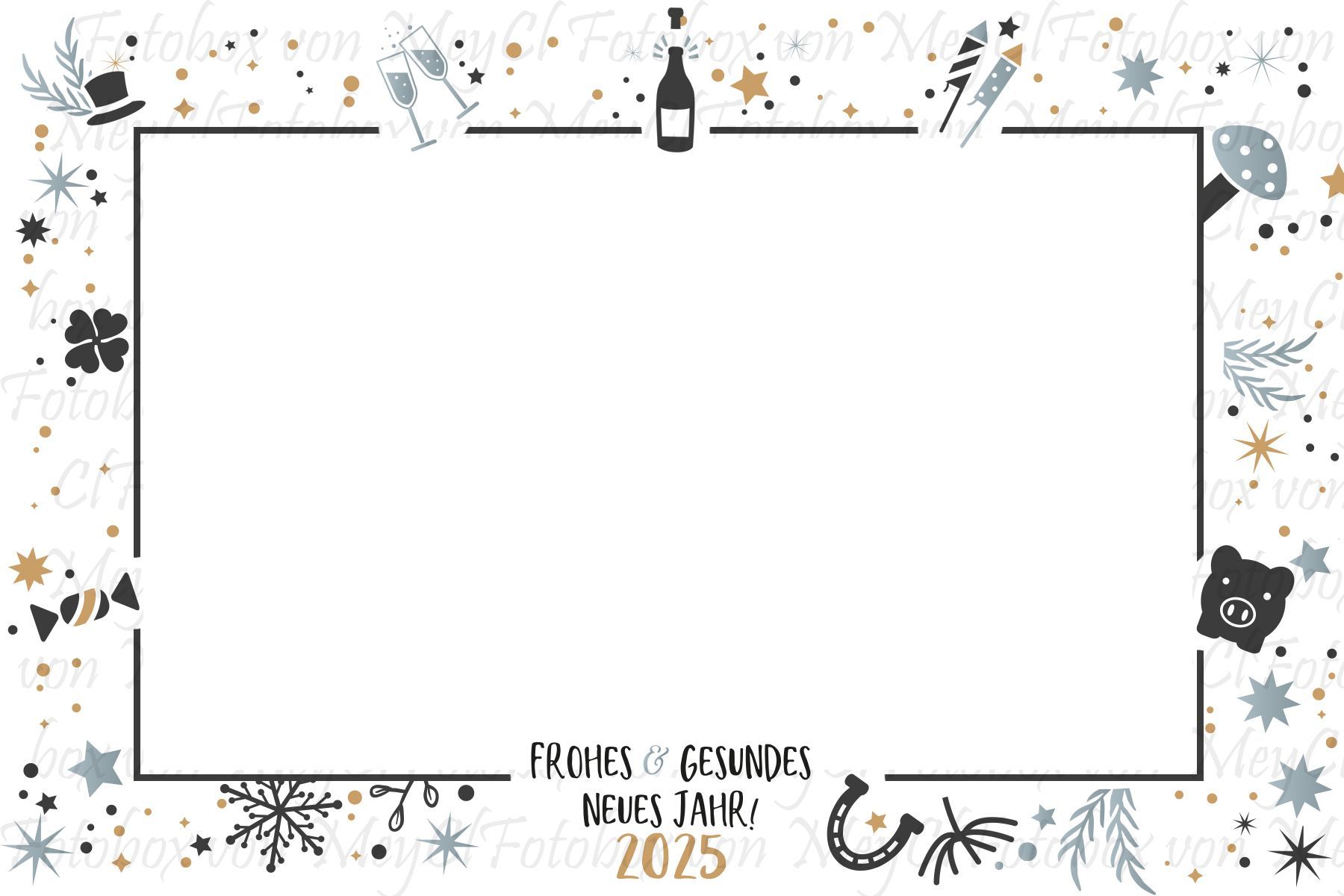 New Year's photo frame with festive icons and 
