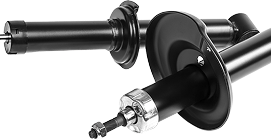 Two black car shock absorbers on a white background | Don's Repair
