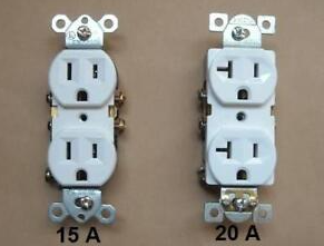 Two white electrical outlets with 15 a and 20 a ratings