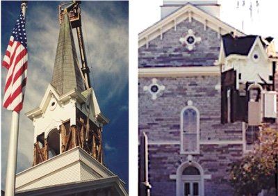 A series of images showing steeple removal