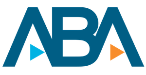 Blue text "ABA" with a small blue triangle pointing right under the A and an orange triangle under the second A.