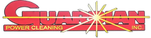 Logo for Guardian Power Cleaning, Inc. Red text with a starburst, yellow lines, and the words "POWER CLEANING" and "INC."
