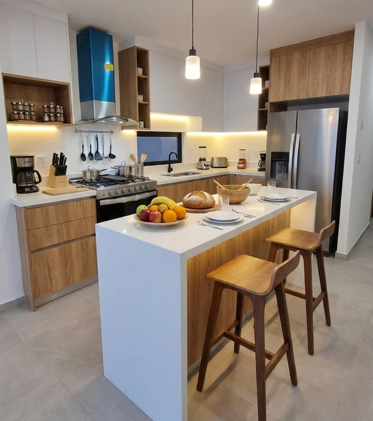 cocina iluminada departamentos premium en TIjuana