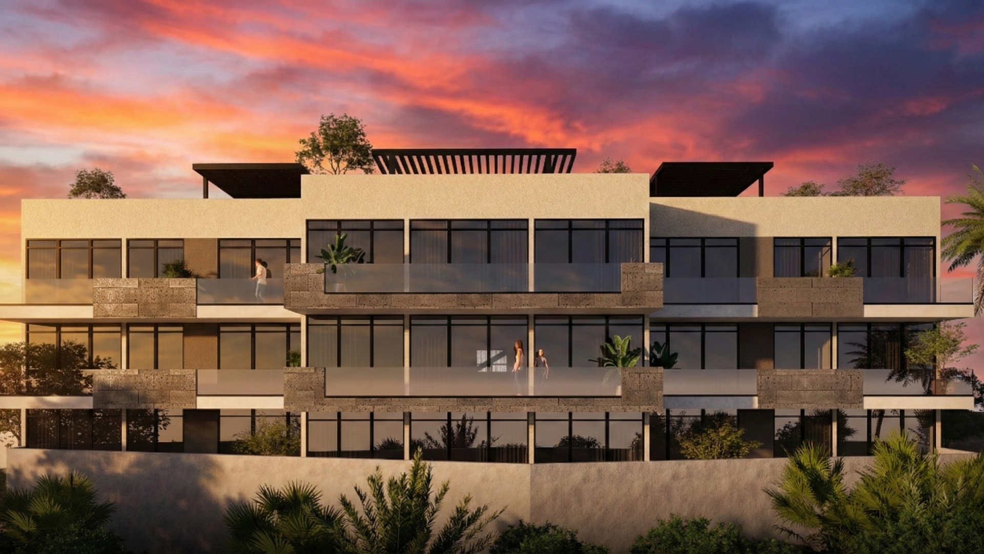 fachada frontal al atardecer en mar de plata para departamentos en TIjuana