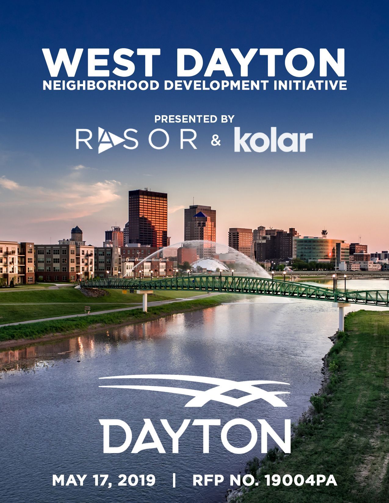 West Dayton neighborhood development initiative cover with Dayton skyline and logos.
