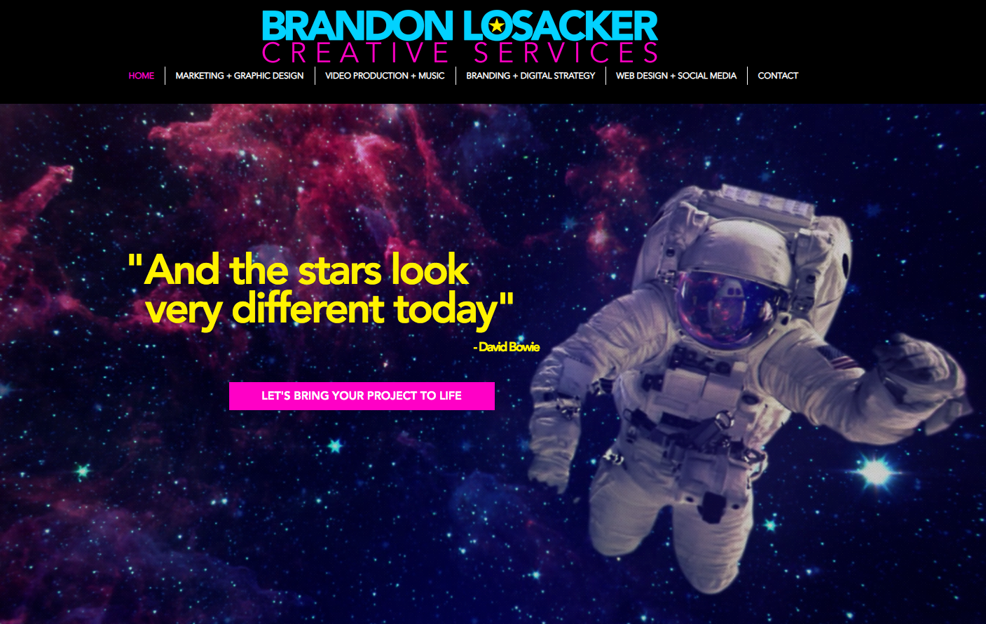 Astronaut floating in space with a cosmic nebula background; quote