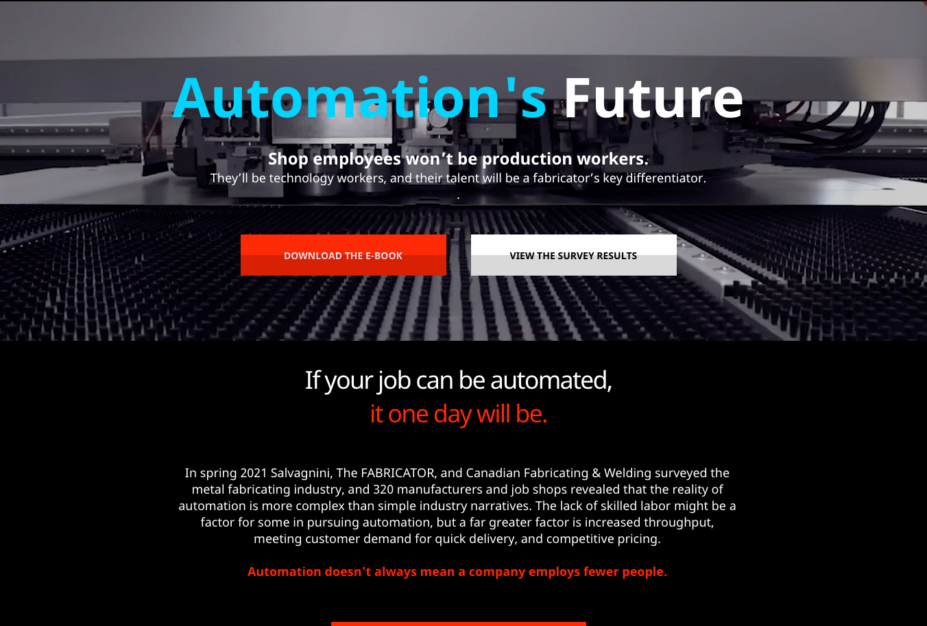 A landing page for a company called automation 's future.