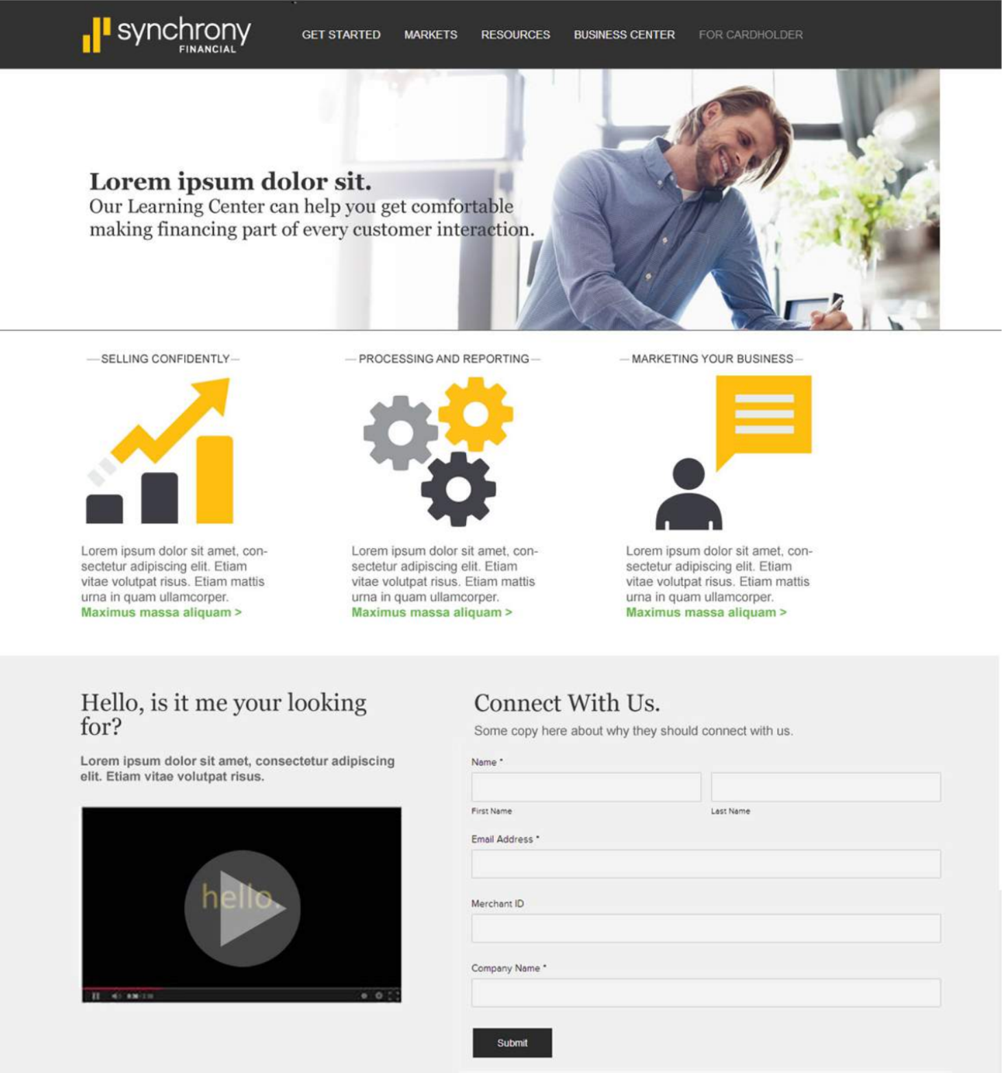 Website homepage with text