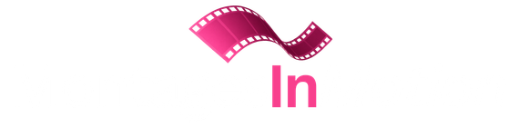 Pink filmstrip logo with the word 