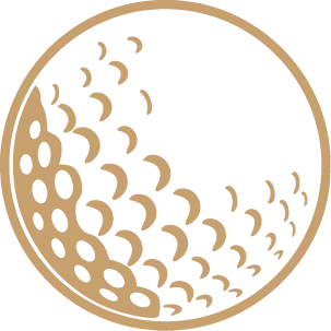 Gold circular logo with abstract crescent and dot pattern inside on a white background
