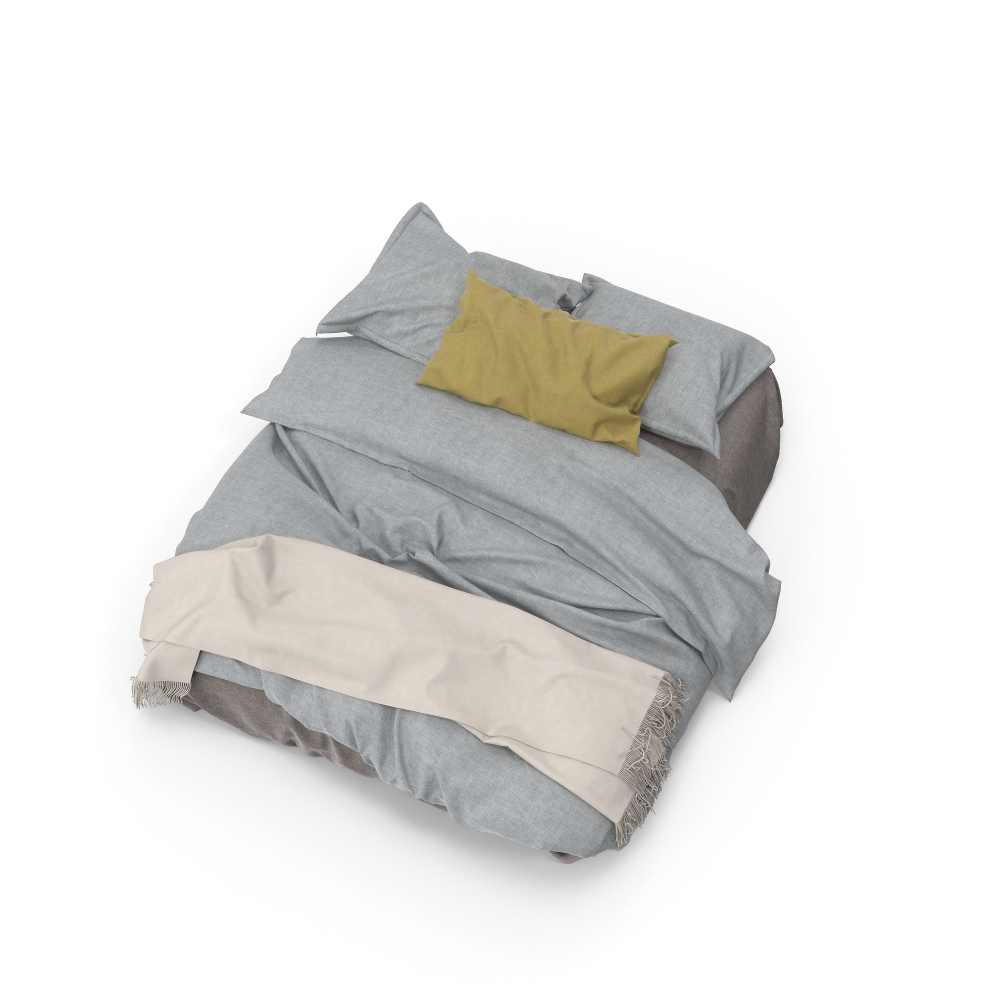 Un letto con sopra una coperta e dei cuscini.