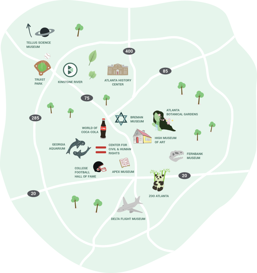 A map of a city with a lot of icons on it
