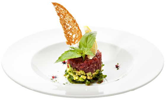 Tuna with Avocado Tartare with Lemon Slice.