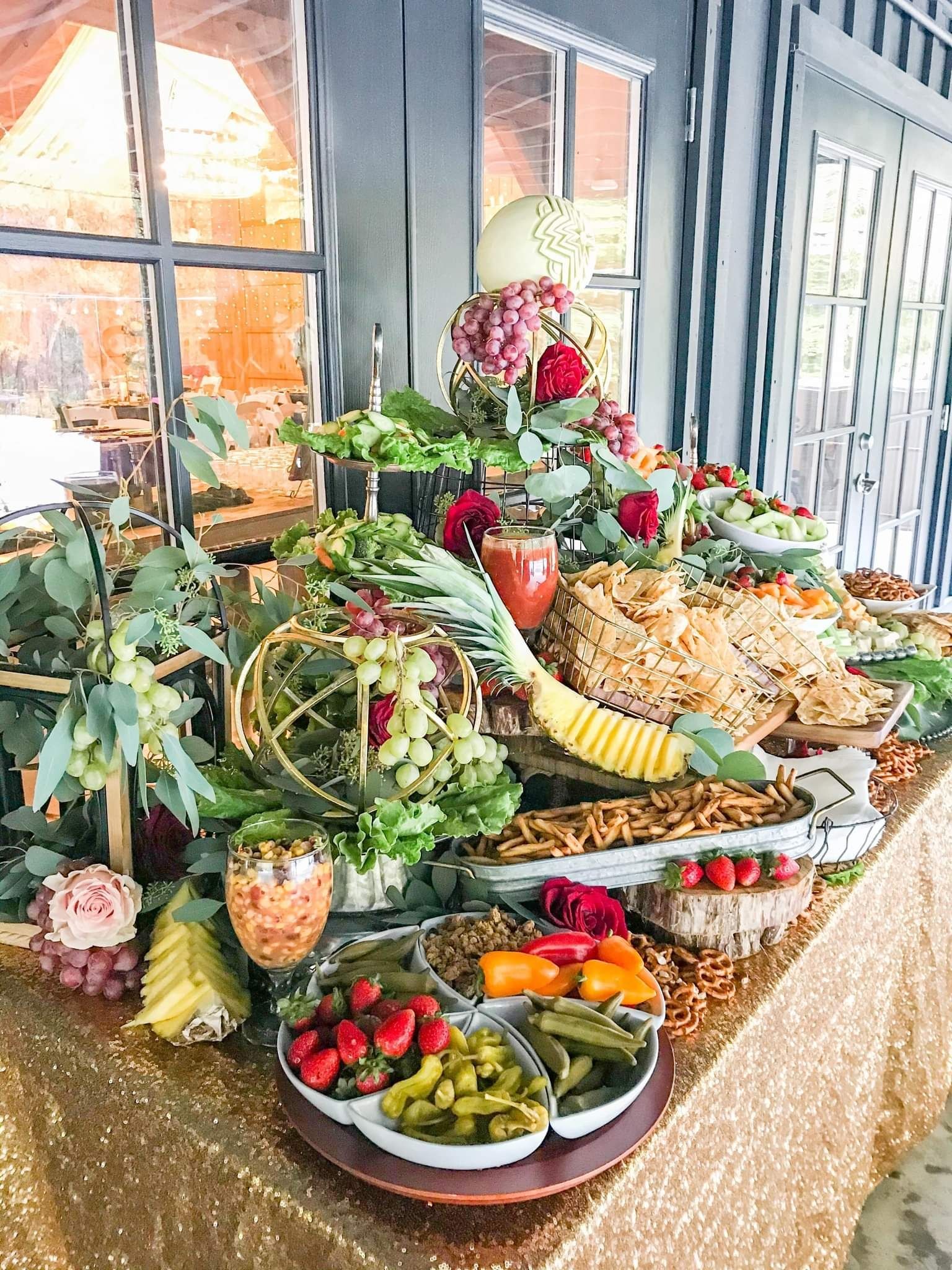 There is a buffet table with a lot of food on it.