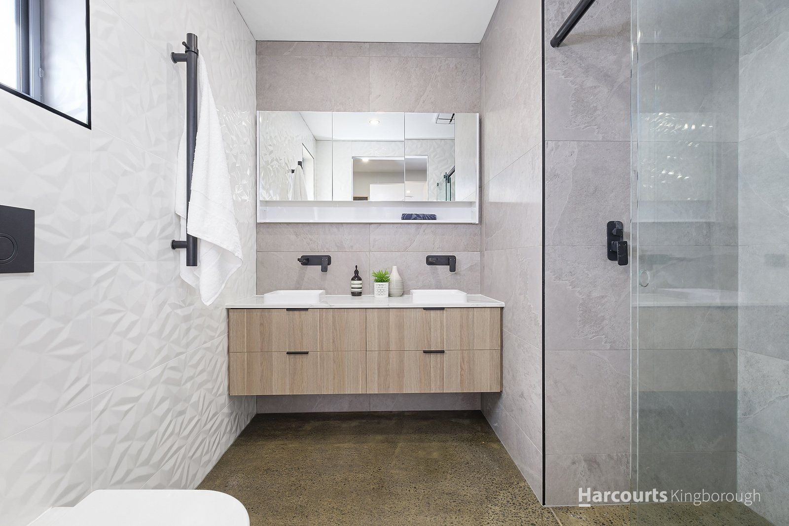 Modern Bathroom with Double Sink — Moonah, TAS — Lifestyle Kitchens, Wardrobes & Showerscreens