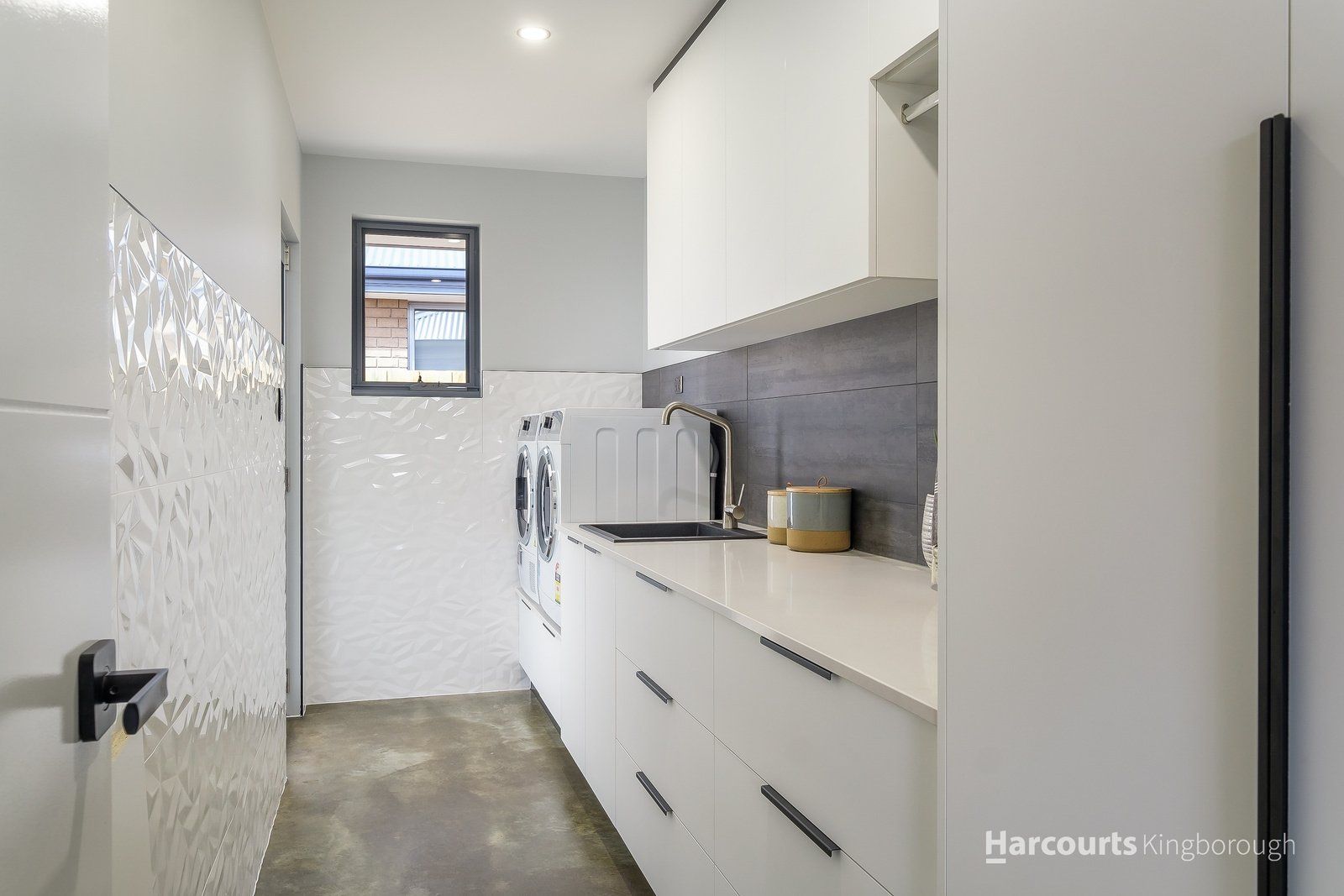 Laundry Room with Cabinets and Sink — Moonah, TAS — Lifestyle Kitchens, Wardrobes & Showerscreens