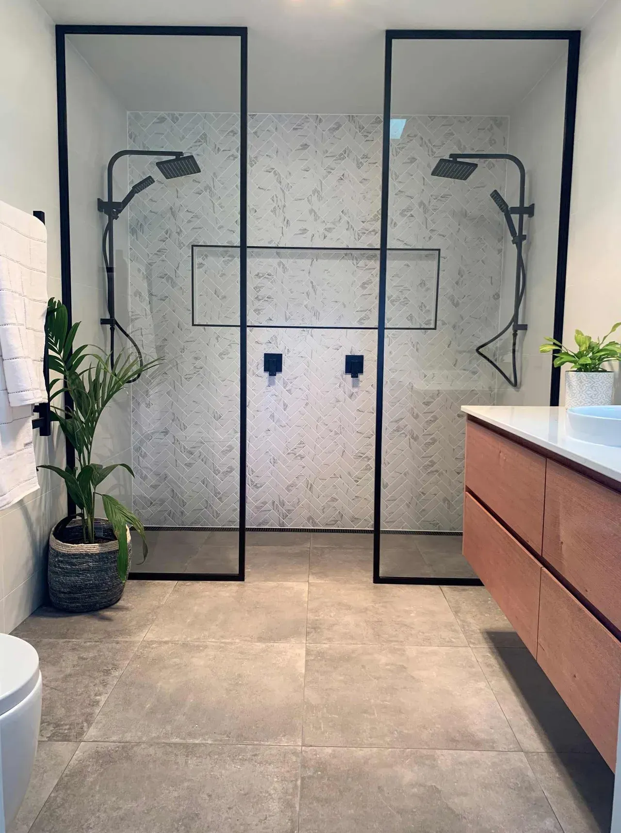 Shower Area With Two Shower Heads — Moonah, TAS — Lifestyle Kitchens, Wardrobes & Showerscreens