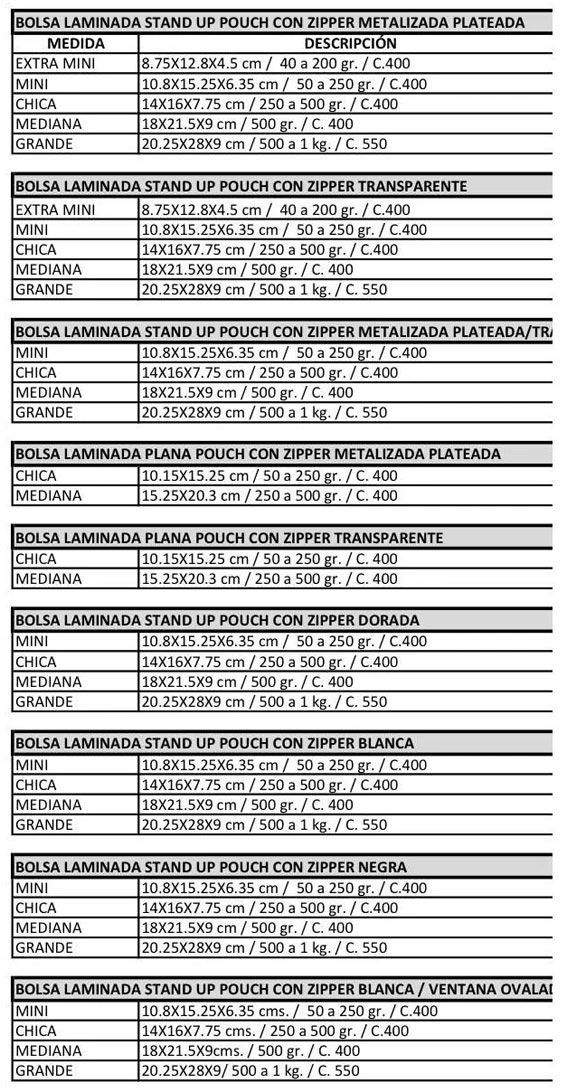 MEDIDA LAMINADA STAND UP PUCH MEDIDA LAMINADA STAND UP PUCH
