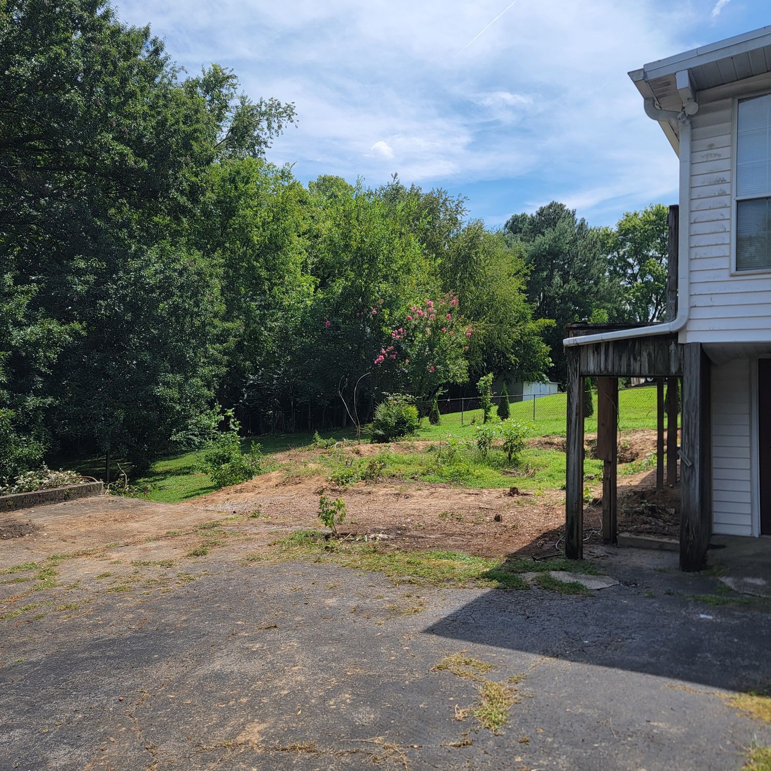 A white house with a lot of trees in the background