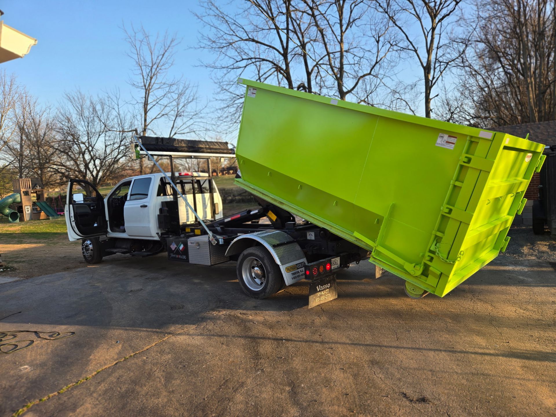 Roll off dump truck with trailer