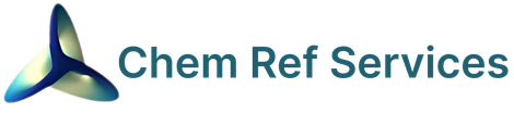 A logo for chem ref services with a cube in the middle.