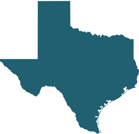 A blue map of texas on a white background.