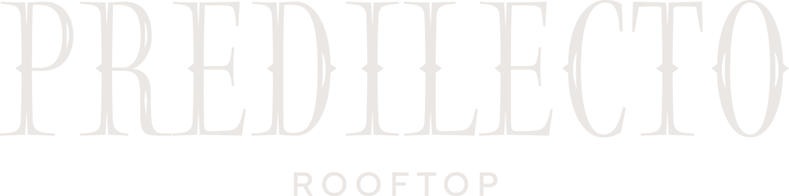 "PREDILECTO ROOFTOP" en una elegante y estilizada fuente serif. El texto es gris claro sobre fondo blanco.