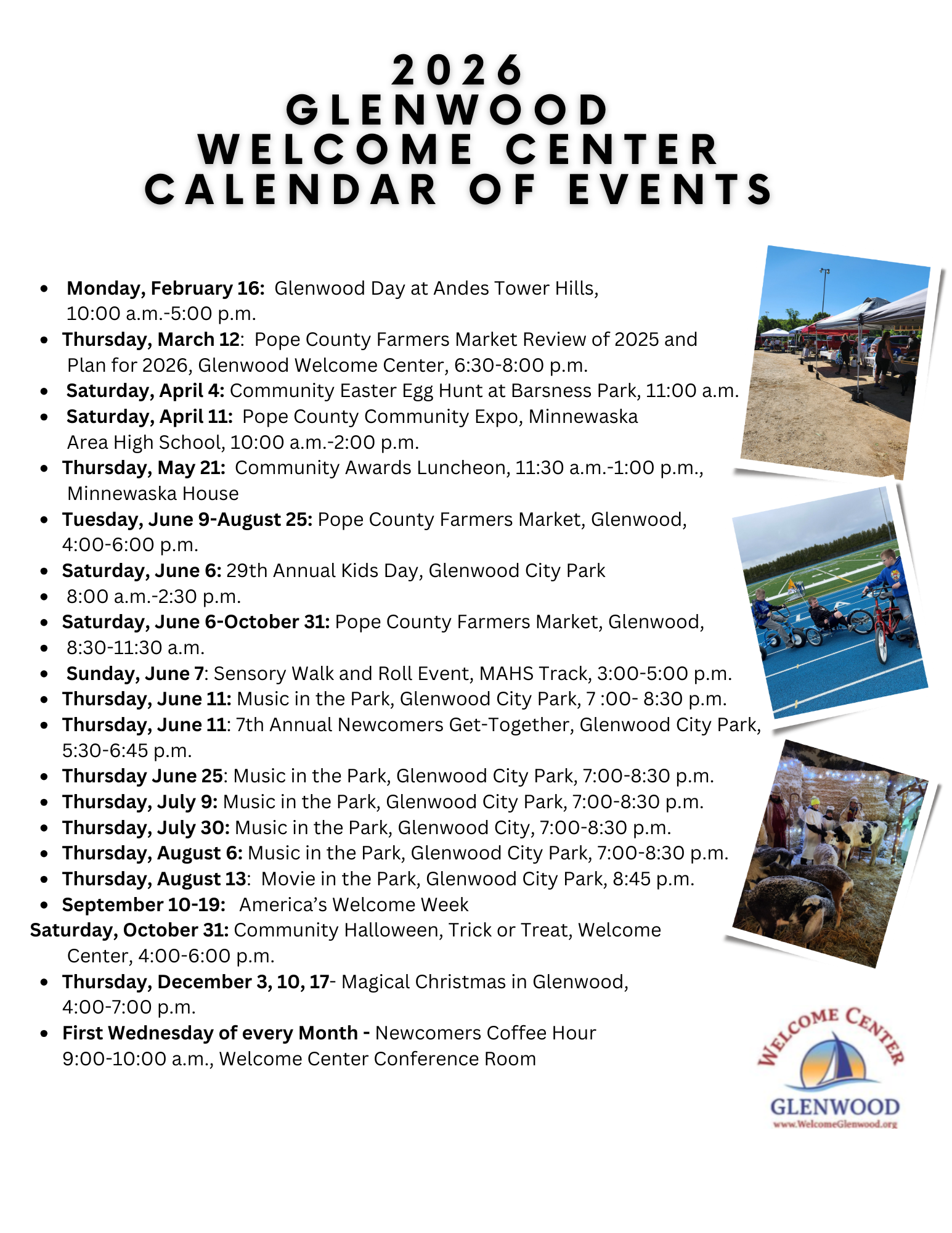 2025 Glenwood Lakes Area Chamber dates: events list including Rise & Shine meetings, Chamber Cup Golf Tournament, and more.