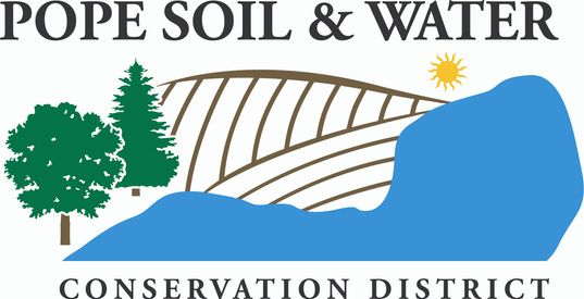 Pope County HRA-EDA logo with building graphic over layers of color and text.