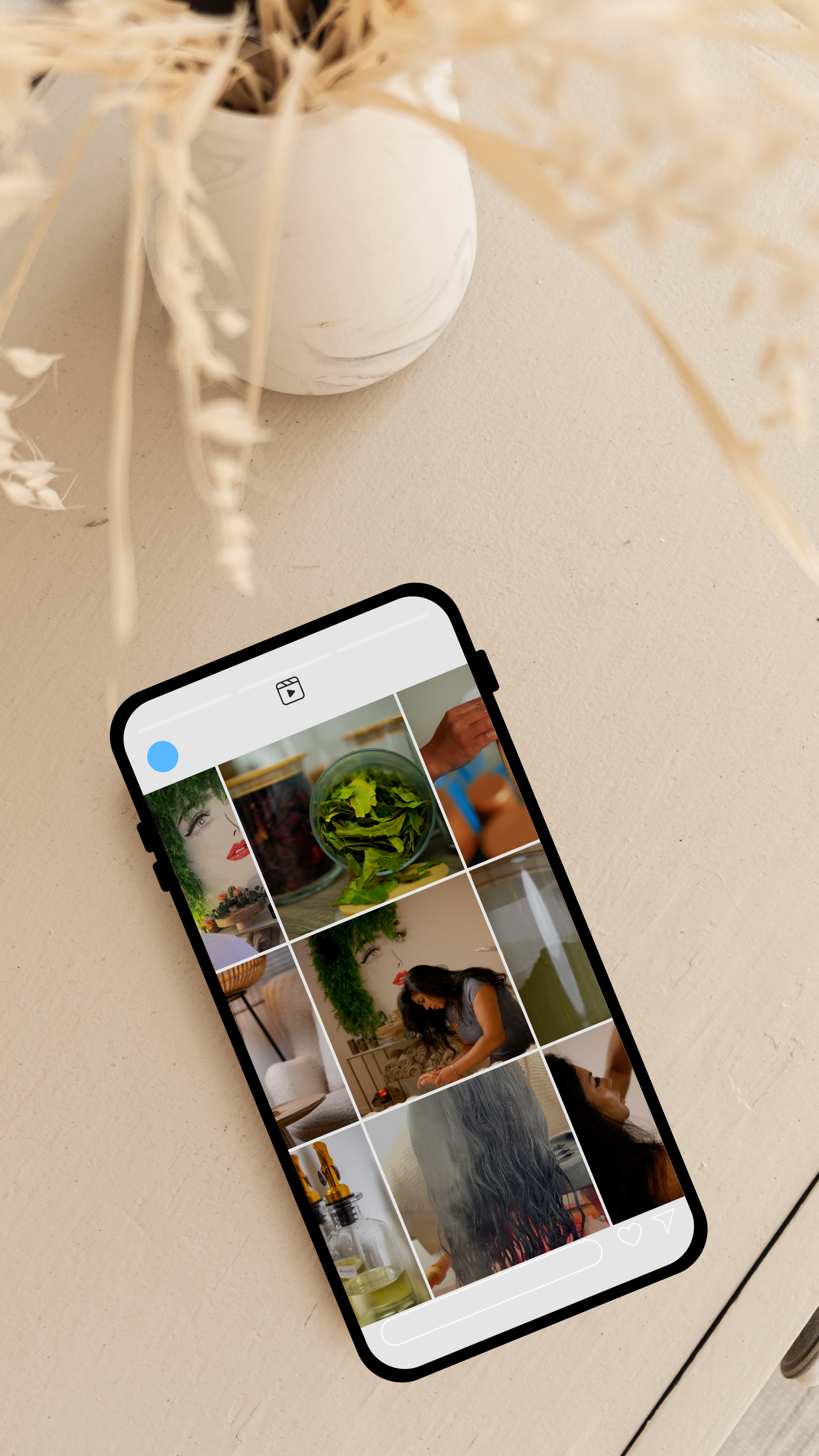 Smartphone showing a polished Instagram grid