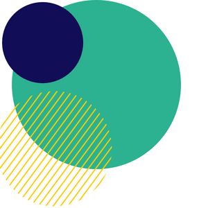 small cluster of overlapping circles in green, blue and yellow