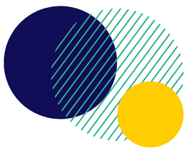 small cluster of overlapping circles in blue, yellow and green