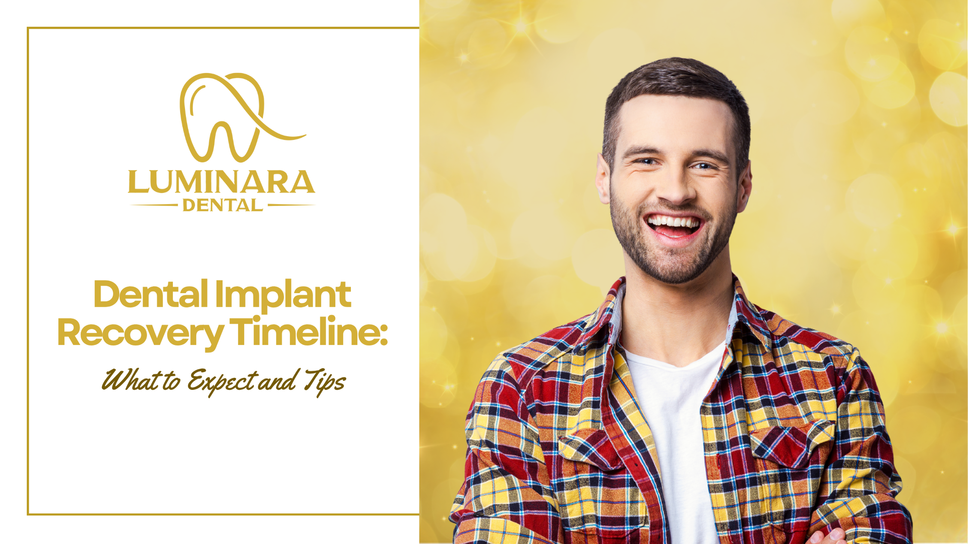 Man smiling in front of a yellow backdrop and text that reads