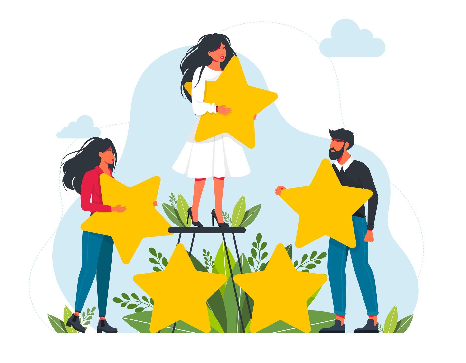 A group of people are holding yellow stars in their hands.