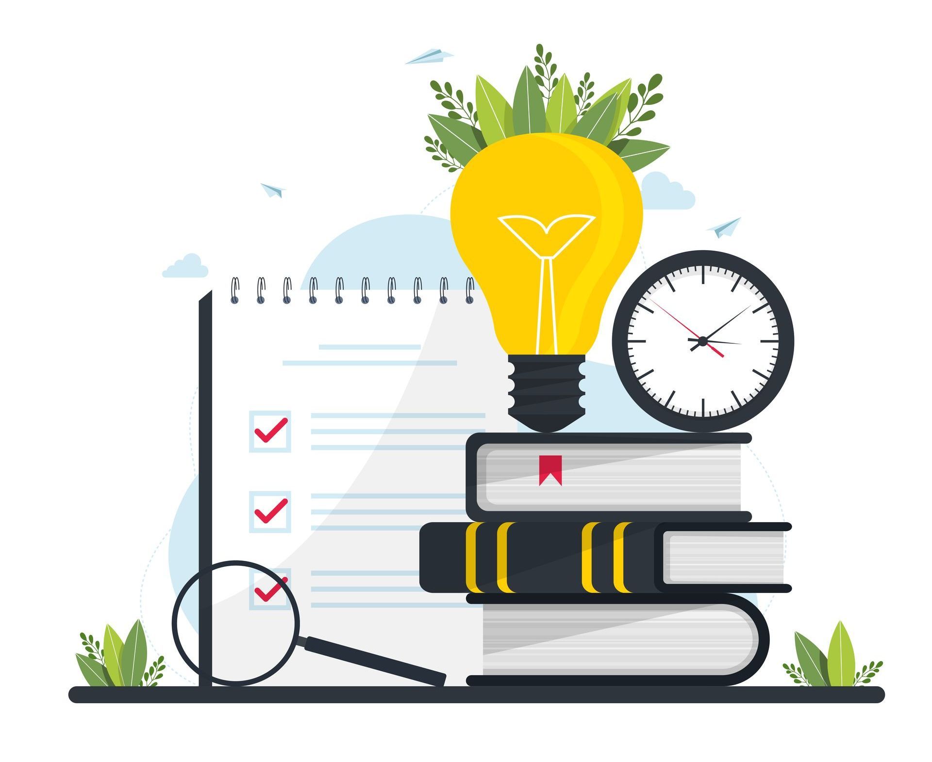 A light bulb is sitting on top of a stack of books.