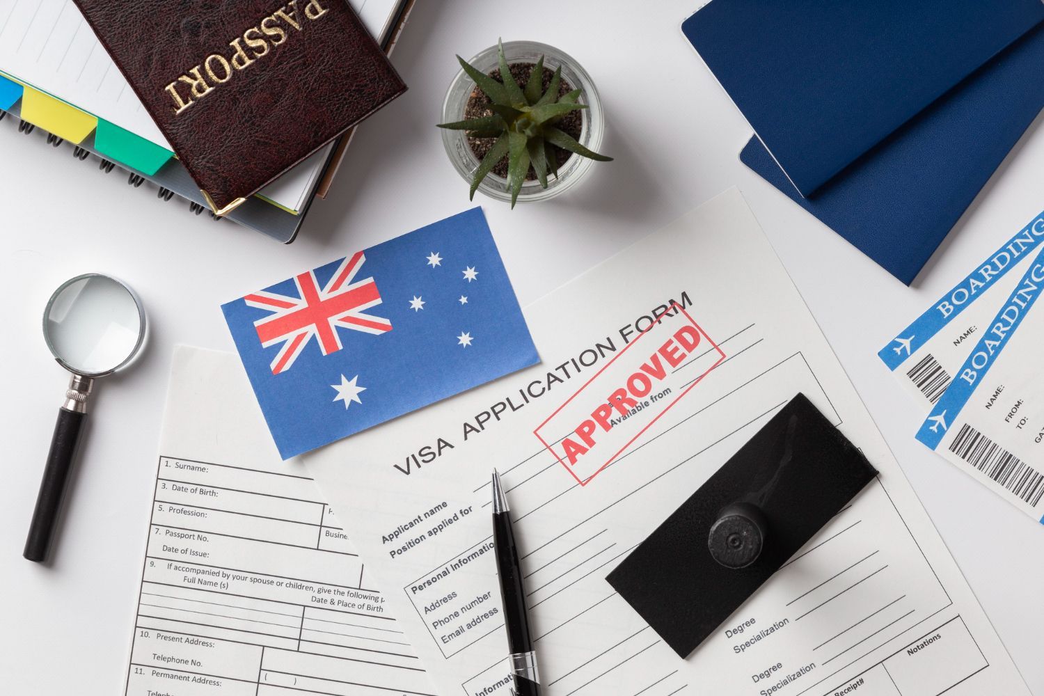 A visa application form is sitting on top of a table.