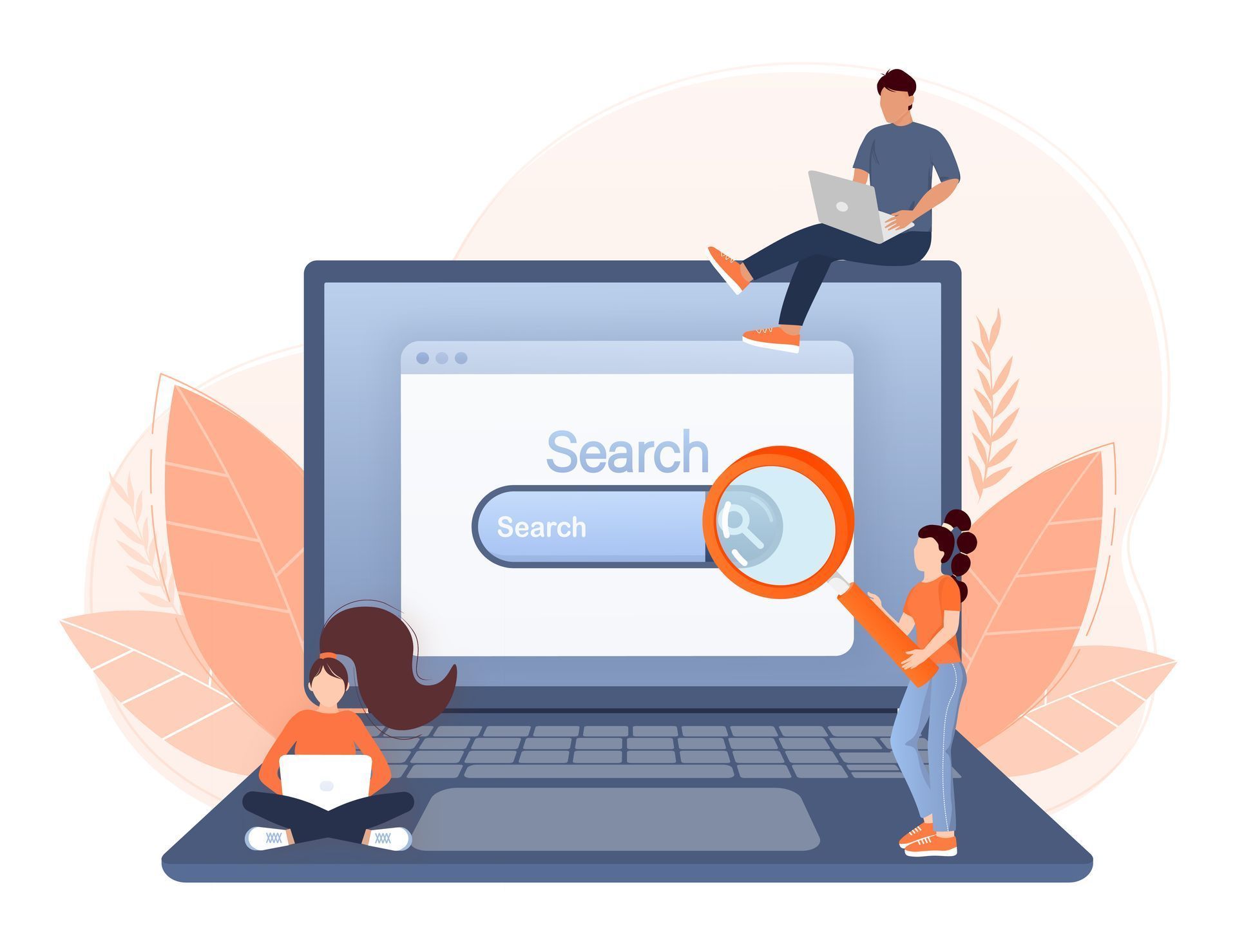 A group of people are searching on a laptop computer.