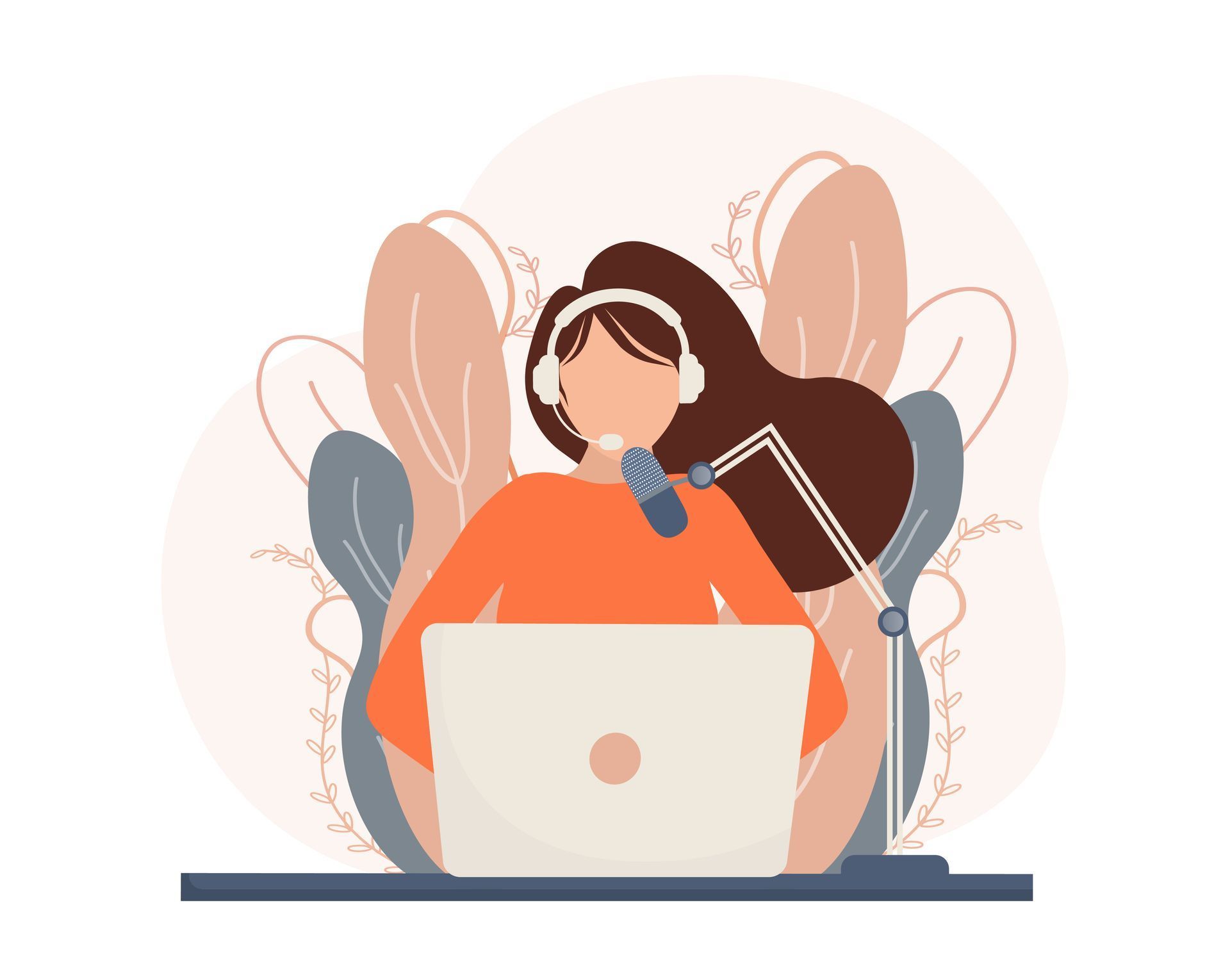 A woman wearing headphones is sitting in front of a laptop computer.