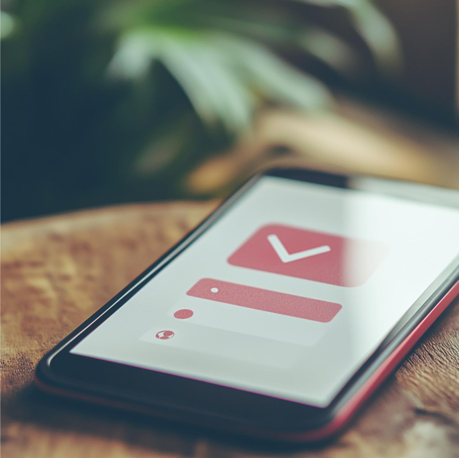 A cell phone with a check mark on the screen