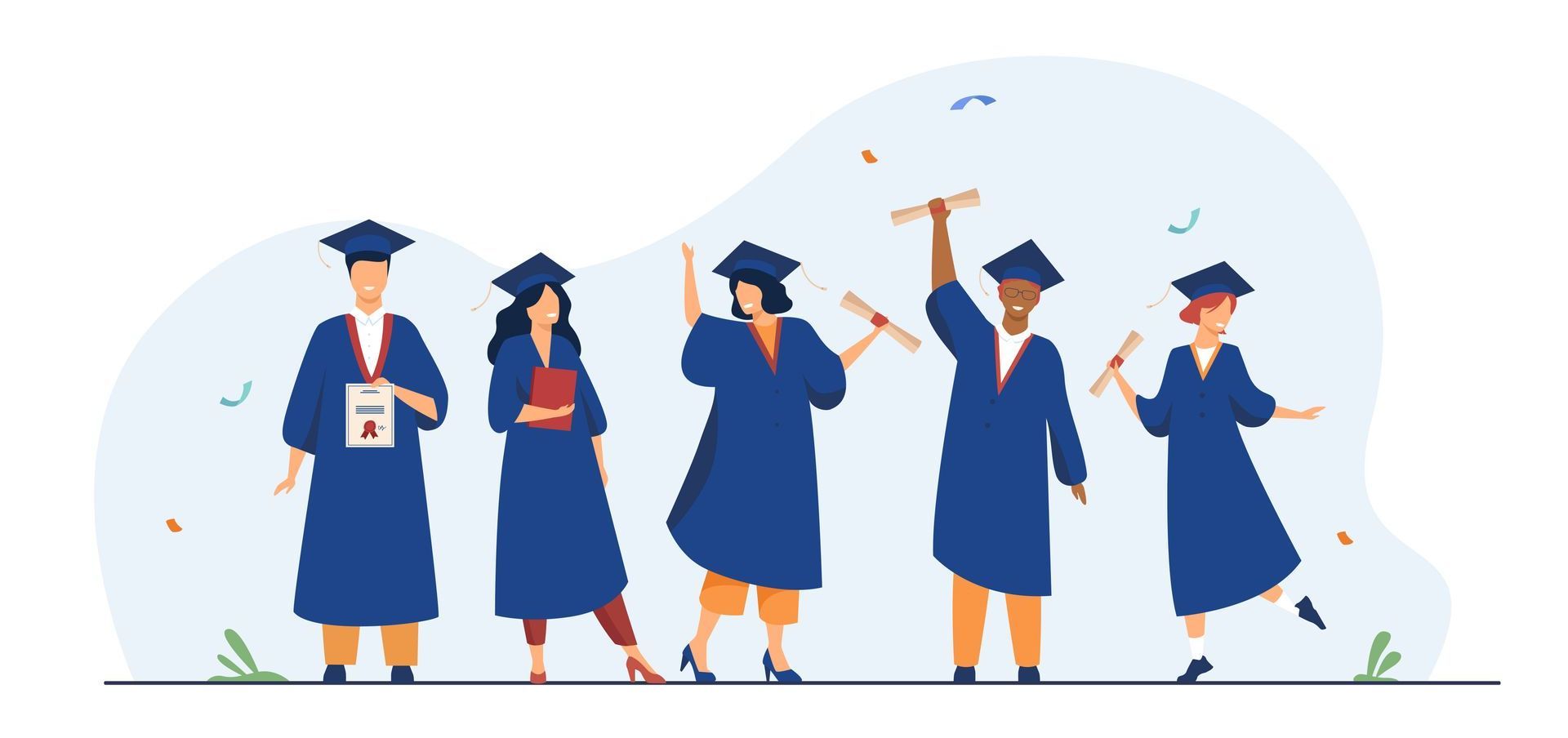 A group of graduates are standing next to each other in a row.