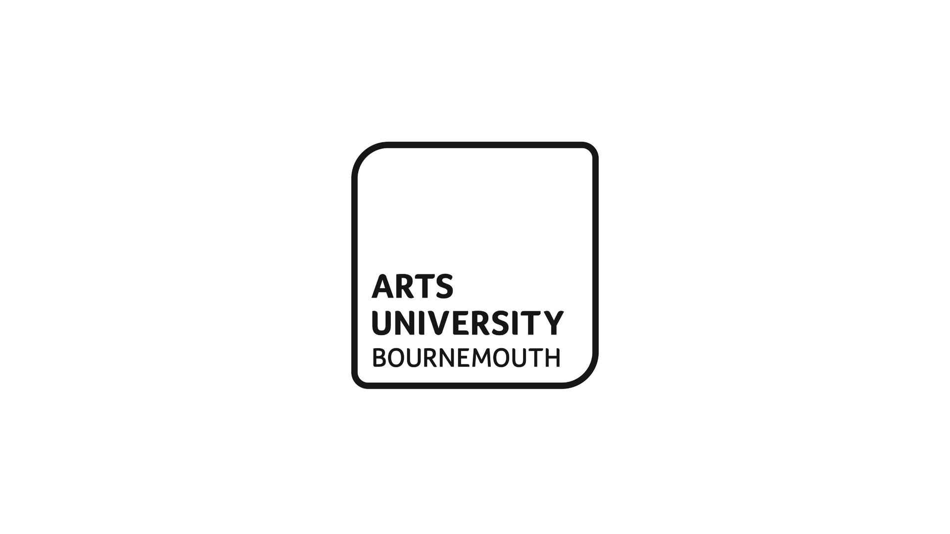The arts university bournemouth logo is a black and white square.