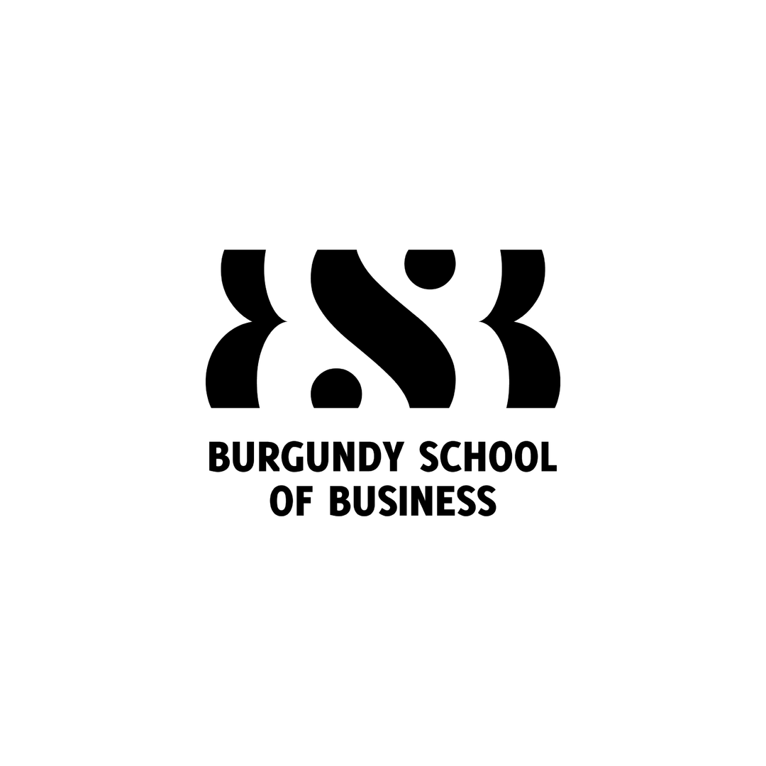 The logo for the burgundy school of business is black and white.