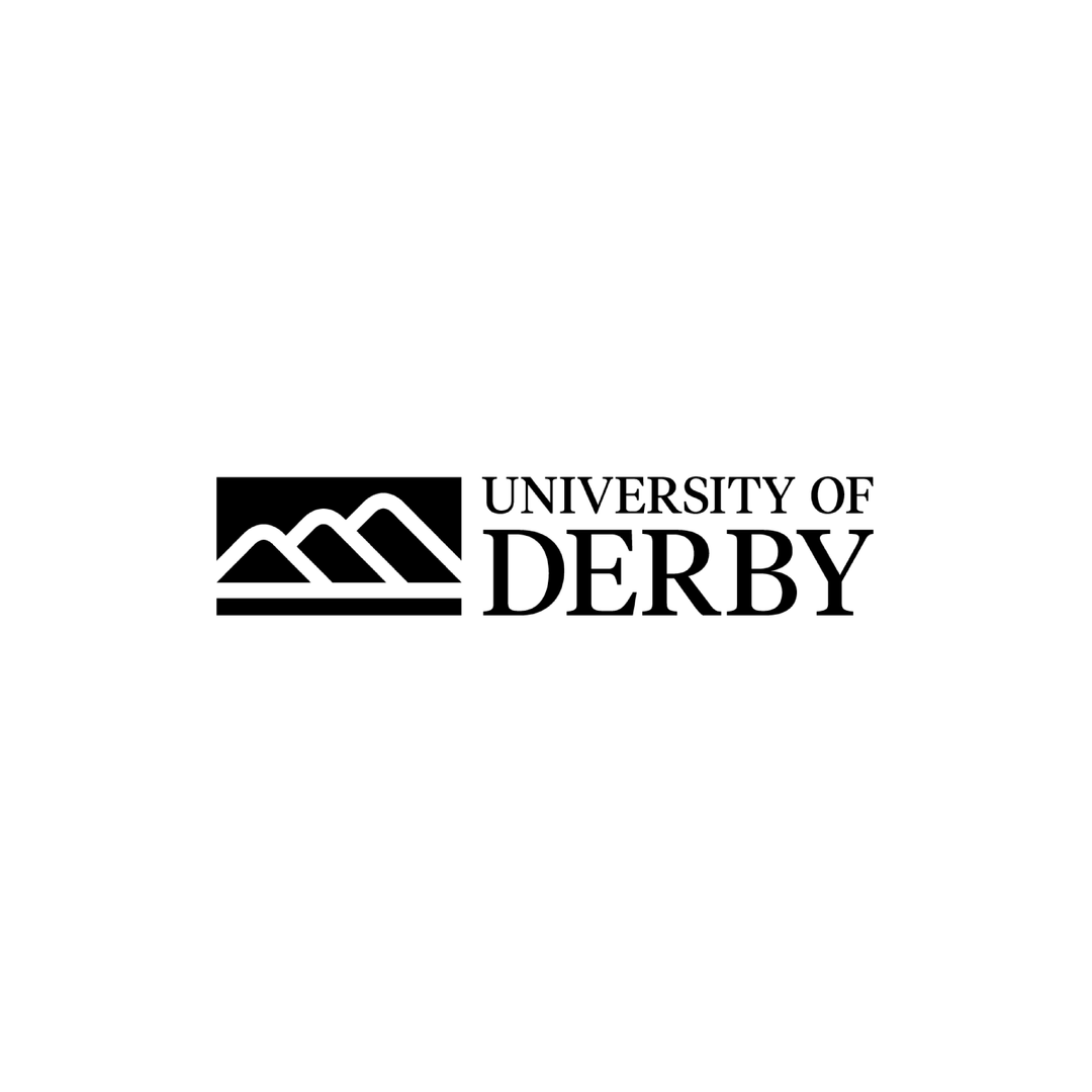 A black and white logo for the university of derby.