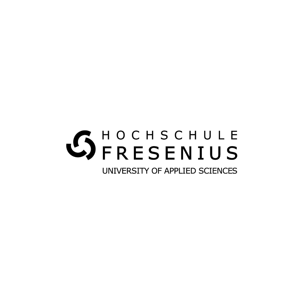 The logo for hochschule fresenius university of applied sciences is black and white.