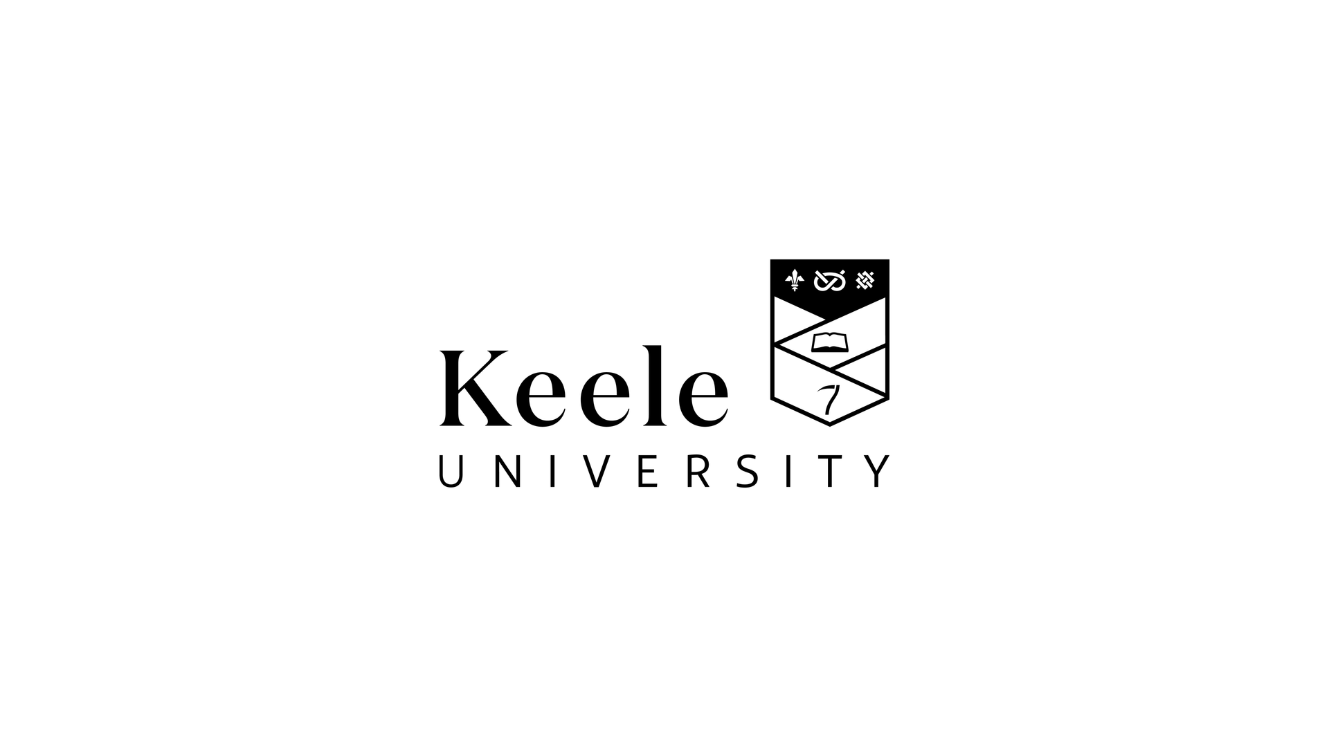 A black and white logo for keele university on a white background.