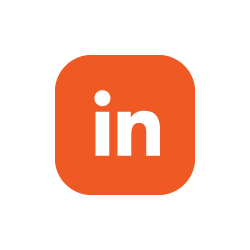 An orange linkedin icon on a white background.