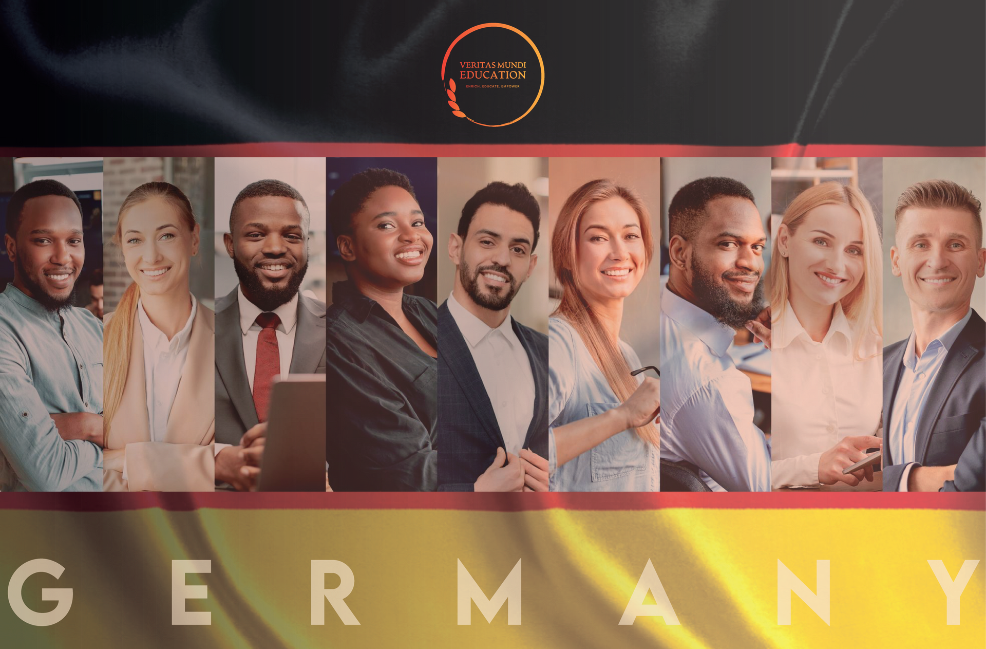 A group of people are standing next to each other in front of the word germany.